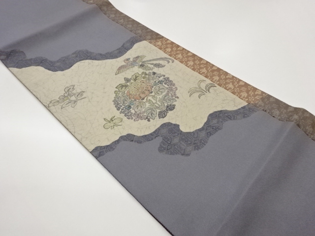 JAPANESE FUKURO OBI / GIN-TOSHI / FLOWER & BIRD